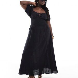 Esmee Curve Exclusive puff sleeve tie front maxi beach dress in black